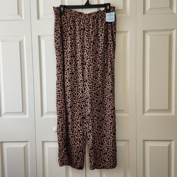 Women's Leopard Print Ruffle Waist Cover up Pants Brown Sz L Shade & Shore Brown - Picture 2 of 13